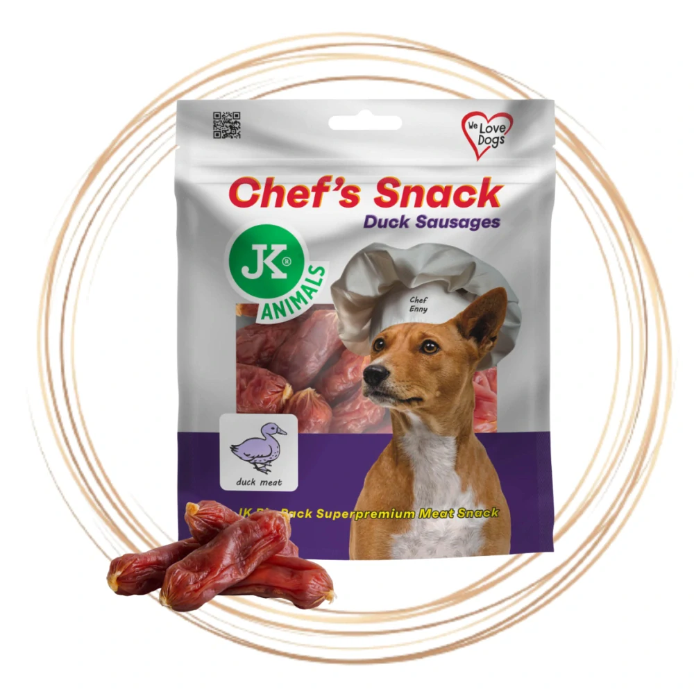 JK ANIMALS Chef's Meat Snack, sušené kachní klobásy, 200 g