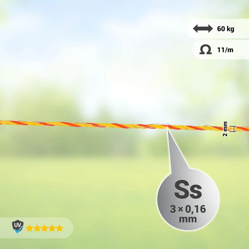 Lanko pro ohradník, 500m / 2mm, žlutá/oranžová