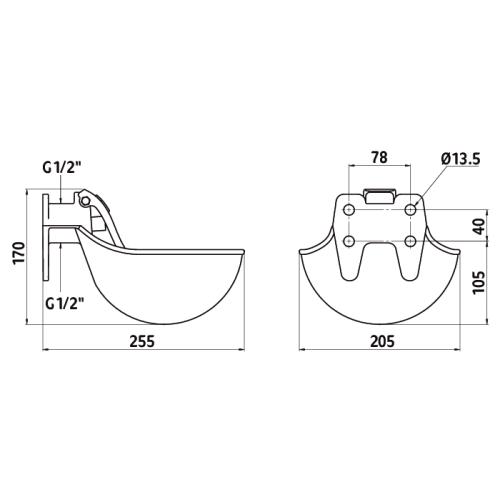 Napáječka misková ECO - litina, lak, nerez jazyk
