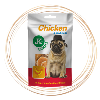 Sušené kuřecí maso a treska v rolce, 80 g, masový pamlsek pro psy (Chicken & Cod Rolls Meat Snack)