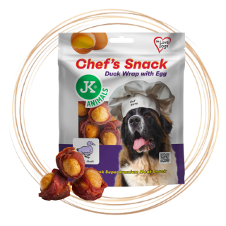 JK ANIMALS Chef's Meat Snack, sušený kachní wrap s vajíčkovými žloutky, 200 g